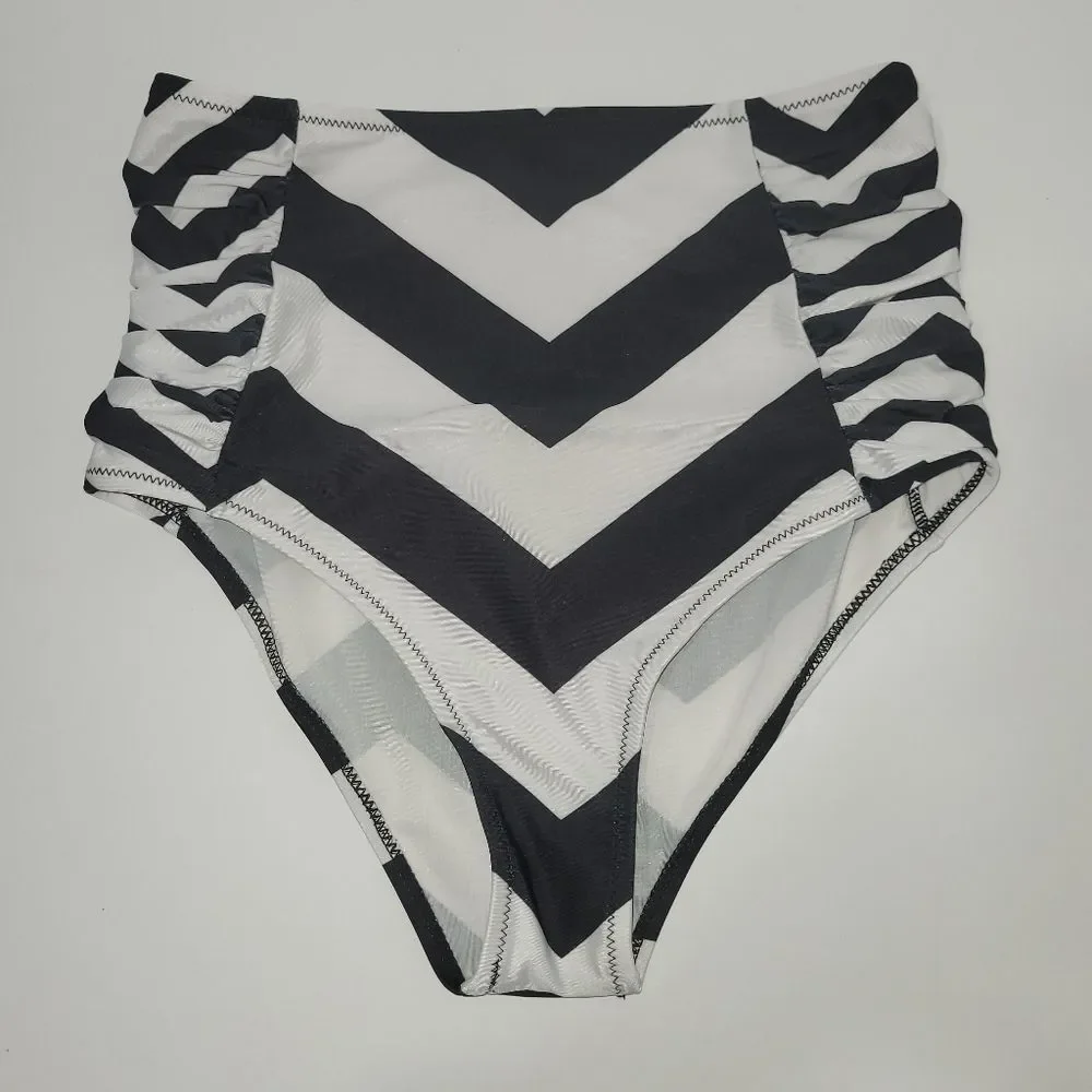 Womens Size Small Black and White Chevron High-Waisted Bikini Bottom